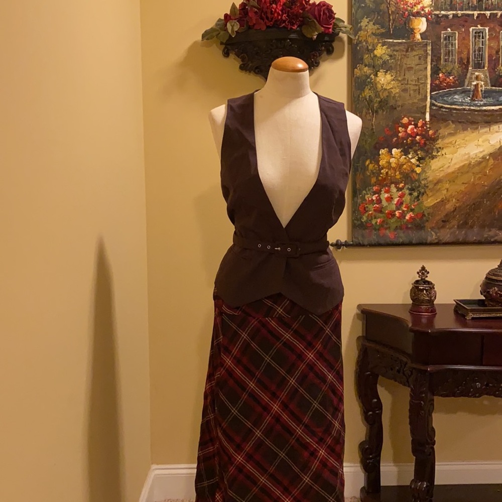 COPY - Red and Brown Plaid Skirt Set